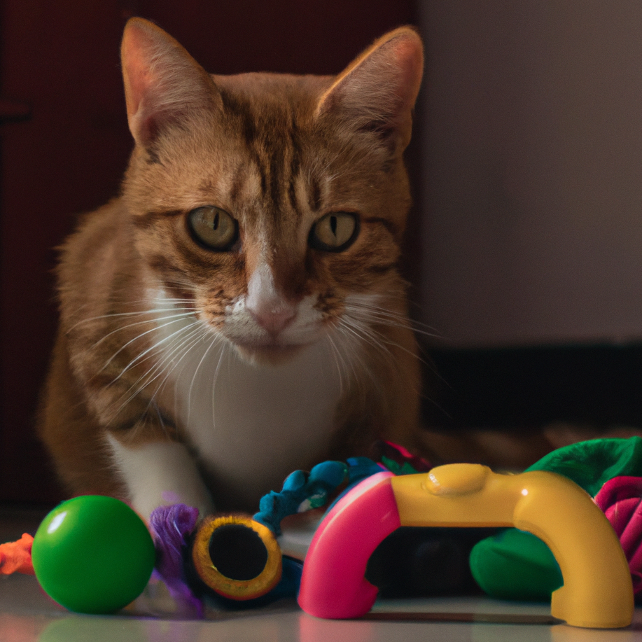 un gato jugando con juguetes