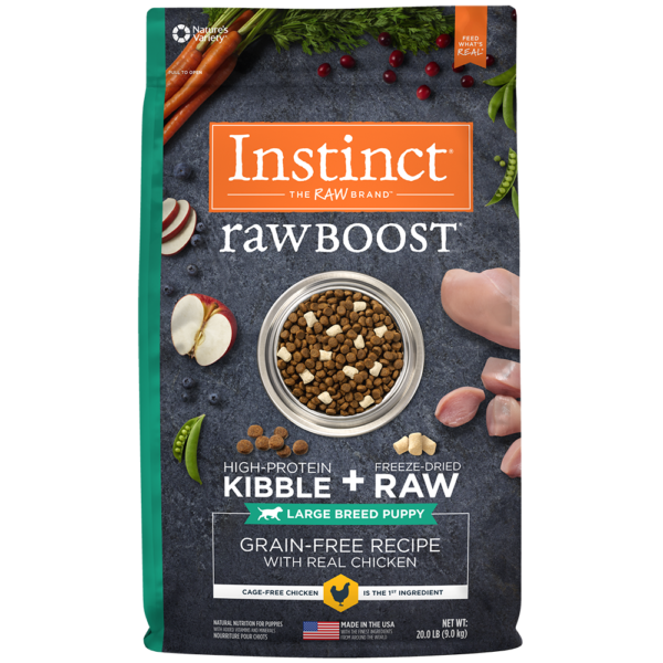 ¿Buscas una dieta saludable y nutritiva para tu cachorro de raza grande? ¡Instinct Raw Boost de Pollo es la opción perfecta para ti!