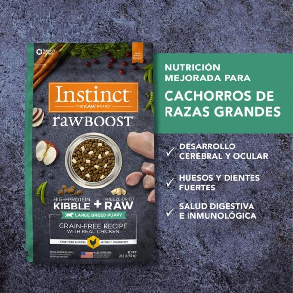 ¿Buscas una dieta saludable y nutritiva para tu cachorro de raza grande? ¡Instinct Raw Boost de Pollo es la opción perfecta para ti!